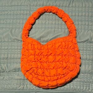 COS Orange Ruched Shoulder Bag with Braided Handle
